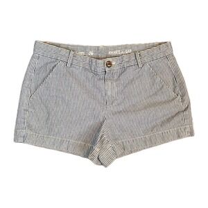 GAP Khaki Shorts Women Size 6 Sunkissed Blue White Pinstripe 3" Coastal Preppy